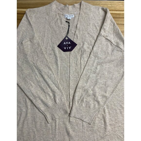 Ava & Viv Womens Neutral Beige Oatmeal Color Open-Front Cardigan Plus Size 3X - Picture 8 of 14